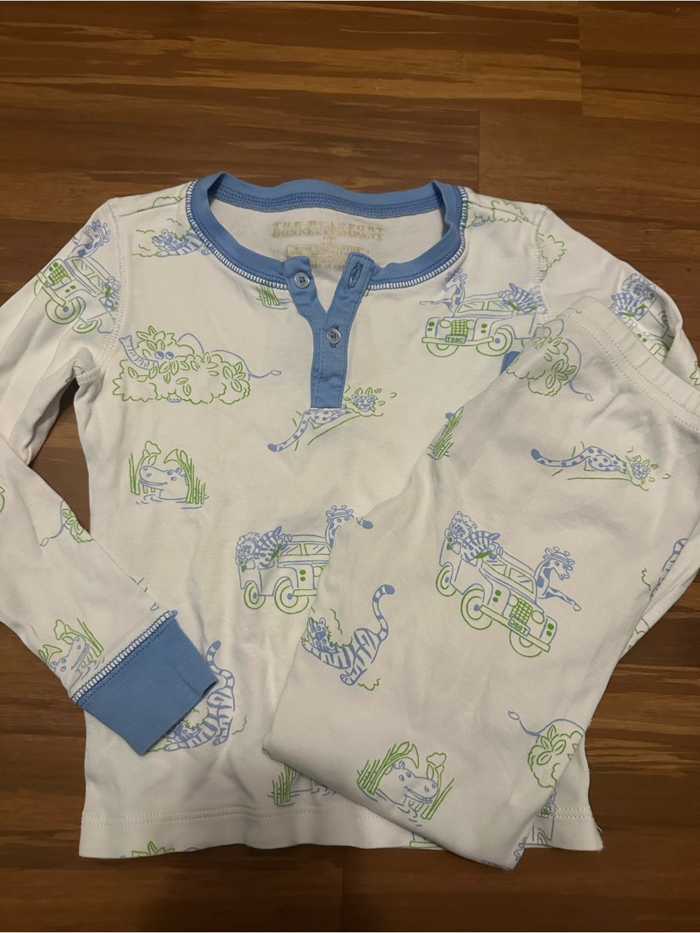 The Beaufort Bonnet Company Boys White Blue and Green Safari Pajama Set